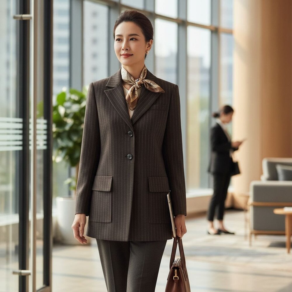 Christian Dior Brown Pinstripe Blazer Jacket Womens Size 12 Classic Tailored Loo - Picture 7 of 16